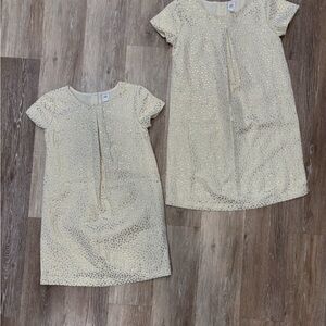 Adorable Sister Set! Gap Cream Short Sleeve Dresses with Gold Sz. M and Lrg